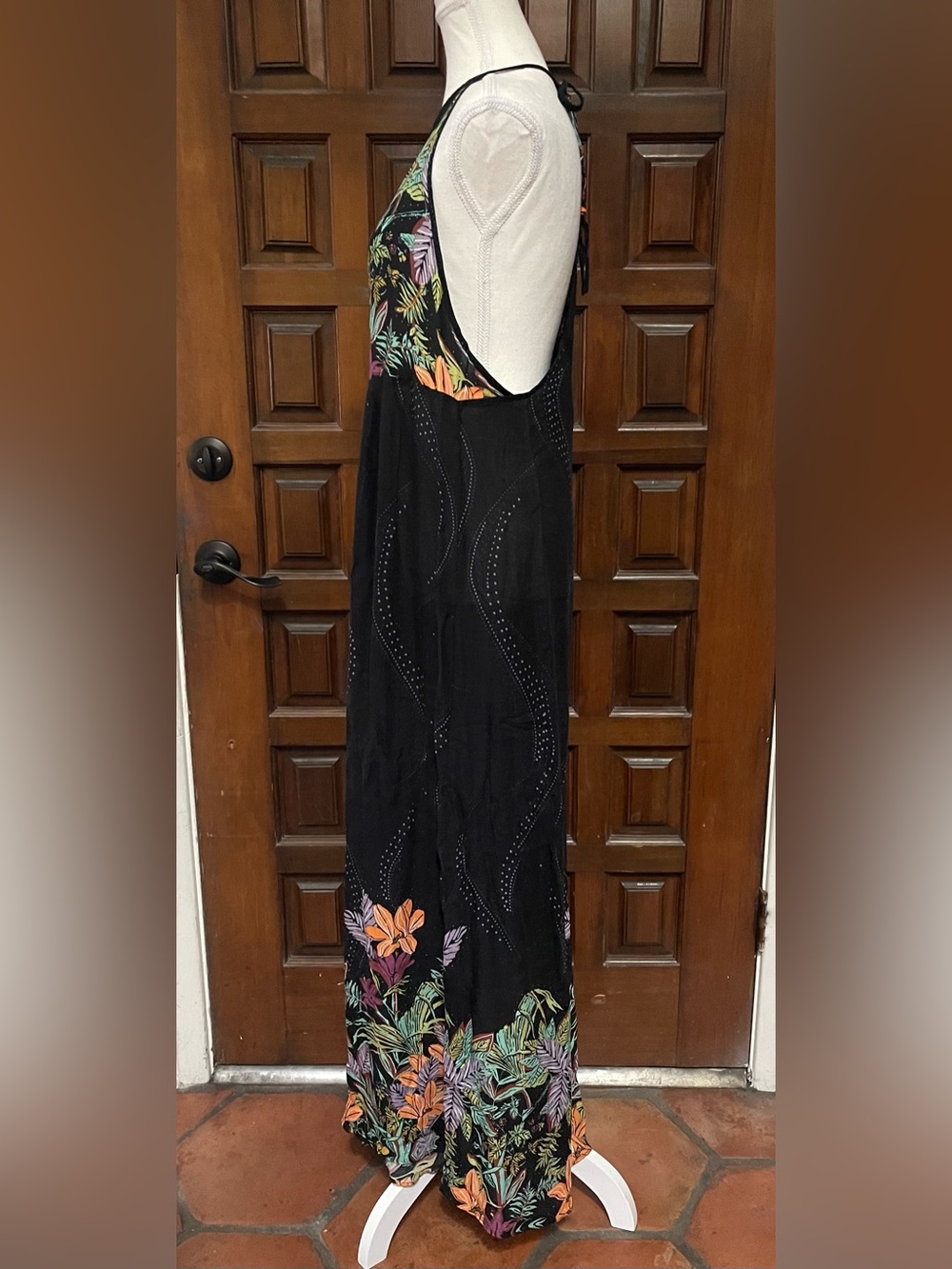 Intimately Free People Sleeveless Black Lace-Back Floral-Trim Wide Leg Jumpsuit - Picture 8 of 14